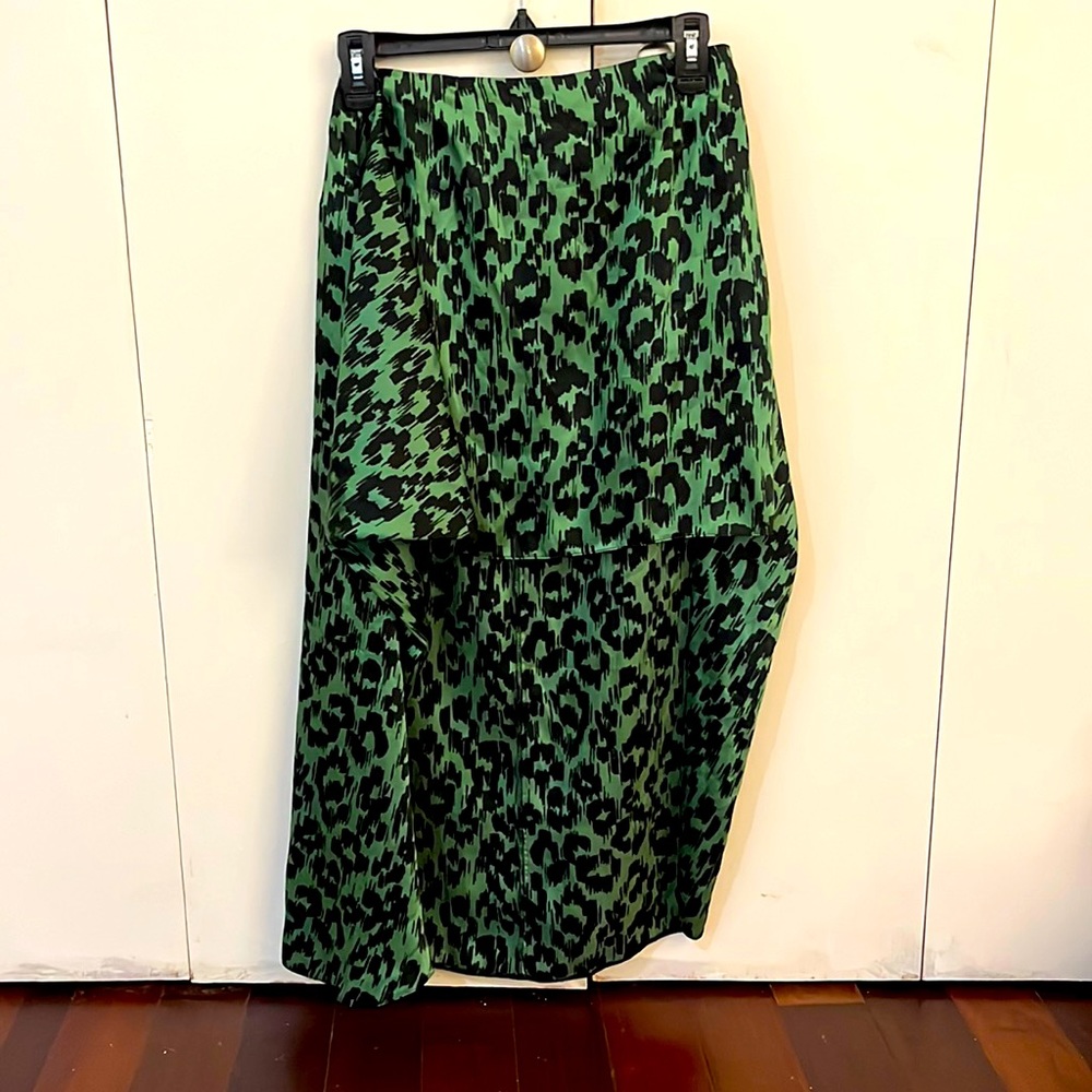 Asos green leopard print asymmetrical skirt